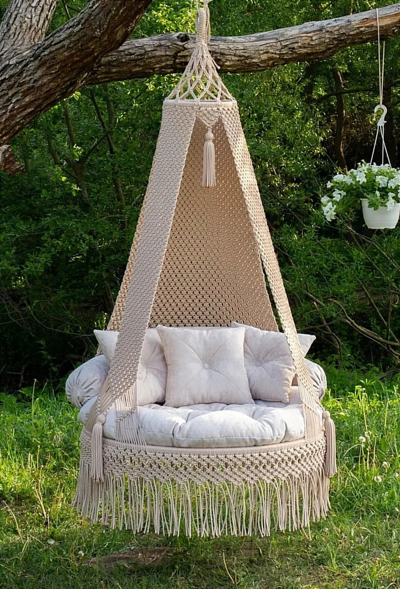 Cream Macrame Swing For Adults 35 inches - Leechoo